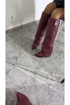 Bordo Tozluk Detaylı Dolgu Topuk Kadın Çizme