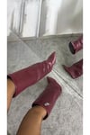 Bordo Tozluk Detaylı Dolgu Topuk Kadın Çizme