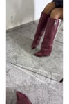 Bordo Tozluk Detaylı Dolgu Topuk Kadın Çizme