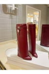 Bordo Tozluk Detaylı Topuklu Çizme