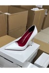 Kadın Beyaz Rugan Tabanı Kırmızı Topuklu Stiletto Model Klasik Topuklu Ayakkabı
