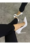 Kadın Beyaz Rugan Tabanı Kırmızı Topuklu Stiletto Model Klasik Topuklu Ayakkabı