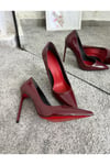 Kadın Bordo  Rugan Tabanı Kırmızı Stiletto Model Klasik Topuklu Ayakkabı