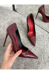 Kadın Bordo  Rugan Tabanı Kırmızı Stiletto Model Klasik Topuklu Ayakkabı