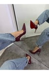 Kadın Bordo  Rugan Tabanı Kırmızı Stiletto Model Klasik Topuklu Ayakkabı