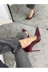 Kadın Bordo  Rugan Tabanı Kırmızı Stiletto Model Klasik Topuklu Ayakkabı