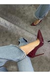 Kadın Bordo  Rugan Tabanı Kırmızı Stiletto Model Klasik Topuklu Ayakkabı