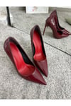Kadın Bordo  Rugan Tabanı Kırmızı Stiletto Model Klasik Topuklu Ayakkabı