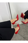 Kadın Kırmızı Rugan Tabanı Kırmızı Topuklu Stiletto Model Klasik Topuklu Ayakkabı