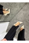 Kadın Krem Rugan Tabanı Kırmızı Topuklu Stiletto Model Klasik Topuklu Ayakkabı
