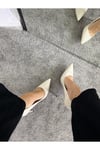Kadın Krem Rugan Tabanı Kırmızı Topuklu Stiletto Model Klasik Topuklu Ayakkabı