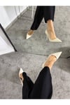 Kadın Krem Rugan Tabanı Kırmızı Topuklu Stiletto Model Klasik Topuklu Ayakkabı