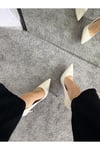 Kadın Krem Rugan Tabanı Kırmızı Topuklu Stiletto Model Klasik Topuklu Ayakkabı