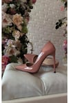 Kadın Pudra Pembe Rugan Tabanı Kırmızı Topuklu Stiletto Model Klasik Topuklu Ayakkabı