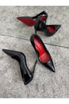 Kadın Siyah Rugan Tabanı Kırmızı Topuklu Stiletto Model Klasik Topuklu Ayakkabı