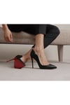 Siyah Altı Kırmızı 12 cm Klasik Topuklu Stiletto Ayakkabı