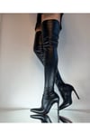 Siyah Diz Üstü Streç Kadın Topuklu Çizme