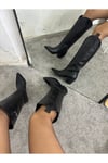 Siyah Gerçek Deri Kadın Kovboy Çizme