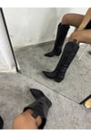 Siyah Gerçek Deri Kadın Kovboy Çizme