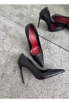 Siyah Kadın Tabanı Kırmızı Stiletto Model Klasik Topuklu Ayakkabı