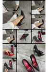 Siyah Kadın Tabanı Kırmızı Stiletto Model Klasik Topuklu Ayakkabı