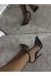 Siyah Rugan Kadın Bilekten Bantlı 12 cm Topuklu Ayakkabı - Stiletto
