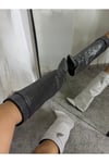 Taş Detaylı Kadın Dolgu Topuk Siyah Tozluk Detay Çizme