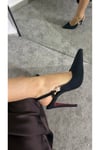 Toka Detaylı Siyah Mat Saten Kadın Stiletto 10 cm Topuk