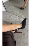 Toka Detaylı Siyah Mat Saten Kadın Stiletto 10 cm Topuk