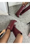 Volante Tozluk Detaylı Bordo Kadın Topuklu Çizme