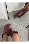 Volante Tozluk Detaylı Bordo Kadın Topuklu Çizme