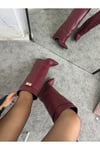 Volante Tozluk Detaylı Bordo Kadın Topuklu Çizme