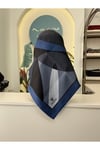 LALE TİVİL İPEK EŞARP 90*90 CM - KOYU MAVİ