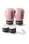 Dragon Pembe Boks Eldiveni Seti Bandaj ve Dişlik Dahil Kick Boks Muay Thai