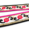 Hint İşi Şerit Çiçek Motifli Pembe-Siyah
