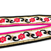 Hint İşi Şerit Çiçek Motifli Pembe-Siyah