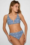 Kom Benih Retro Desen Toparlayıcı Bikini Takımı Saks
