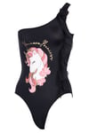 Kom Diva Unicorn Baskılı Kız Çocuk Mayo Siyah