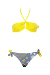 Kom Kara Çiçek Desenli Kız Çocuk Bikini Takım Sarı