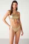 Kom Niskana Parlak Kumaş Tek Omuz Çıkarılabilir Kaplı Bikini Altın