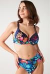 Kom Pruel Çiçek Desenli Toparlayıcı Bikini Lacivert