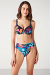 Kom Pruel Çiçek Desenli Toparlayıcı Bikini Lacivert
