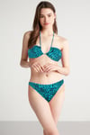 Kom Tru Leopar Desenli Straplez Bikini Turkuaz