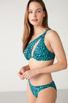 Kom Truzen Leopar Desenli Tek Omuz Bikini Turkuaz
