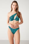 Kom Truzen Leopar Desenli Tek Omuz Bikini Turkuaz