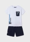 Mayoral Erkek Çocuk 2 Parça Baskılı T-Shirt - Şort Takım Beyaz-Lacivert
