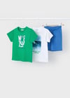 Mayoral Erkek Çocuk 3 Parça Baskılı T-Shirt - Şort Takım Yeşil-Beyaz