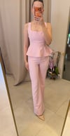TOZ PEMBE KARE YAKA BLUZ FLARE PANTOLON TAKIM