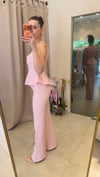 TOZ PEMBE KARE YAKA BLUZ FLARE PANTOLON TAKIM