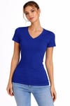 2li V Yaka Tişört – Kısa Kollu Yazlık Slim Fit Body - Saks Mavisi - Ekru